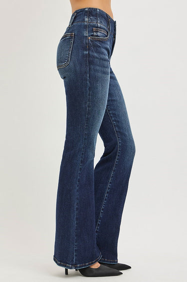 Risen Jeans - High-Rise Flare Jeans with Seam Detail Waistband (32.5" Inseam) - PF21561-SaltTree