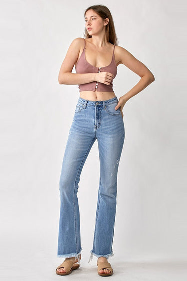 Risen Jeans - High-Rise Full-Length Flare Jeans with Vintage Frayed Hem (30.5" Inseam) - RDP1277-SaltTree