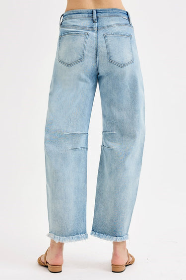 Risen Jeans - High Rise Slouchy Crop Barrel Distressed Jeans (27" Inseam) - PGC21183-SaltTree