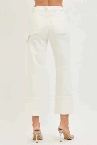 Risen Jeans - High Rise Straight Turn Up Cuffed Pants (27" Inseam) - PW21412-SaltTree