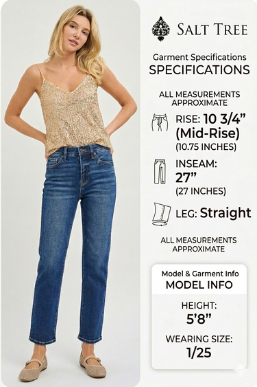 Risen Jeans - High Rise Tummy Control Straight Pants (27" Inseam) - RDP5916-SaltTree