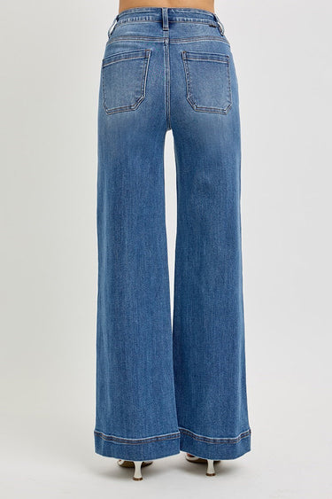 Risen Jeans - High Rise Tummy Control Wide Leg Front Pintuck Jeans (31" Inseam) - PWA21011-SaltTree