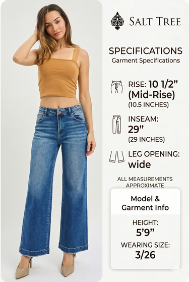 Risen Jeans - High Rise Waistband Seam Wide Jeans (29" Inseam) - PWA21628