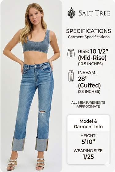 Risen Jeans - High Rise Wide Cuffed Straight Leg Jeans - (28" Inseam) - RDP5484-SaltTree
