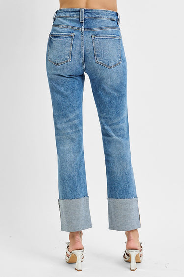 Risen Jeans - High Rise Wide Cuffed Straight Leg Jeans - (28" Inseam) - RDP5484-SaltTree