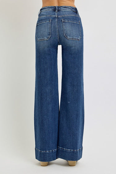 Risen Jeans - High-Rise Wide Flare Patch Pocket Jeans (33" Inseam) - PW21004-SaltTree