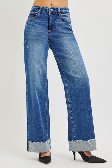 Risen Jeans - High-Rise Wide-Leg Jeans with Cuffed Hem (32" Inseam) - PW21743-SaltTree