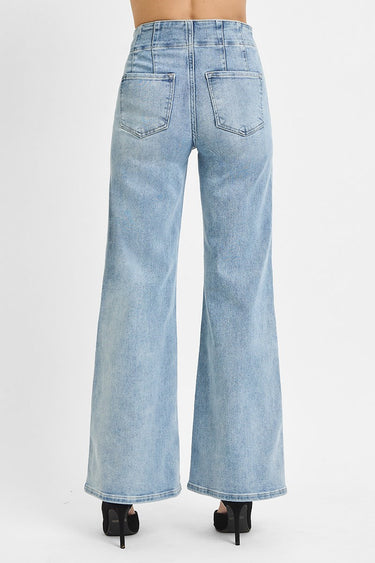 Risen Jeans - High Rise Wide Leg Jeans with Front and Back Darted Waist Details (32" Inseam) - PW21126-SaltTree