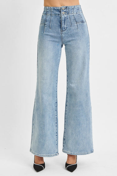 Risen Jeans - High Rise Wide Leg Jeans with Front and Back Darted Waist Details (32" Inseam) - PW21126-SaltTree