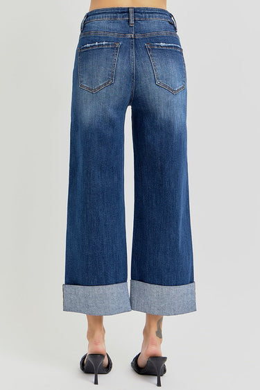 Risen Jeans - High-Rise Wide Leg Jeans with Tummy Control and Adjustable Cuffed Hem (25" Cuffed Inseam) - RDP5574HD-SaltTree