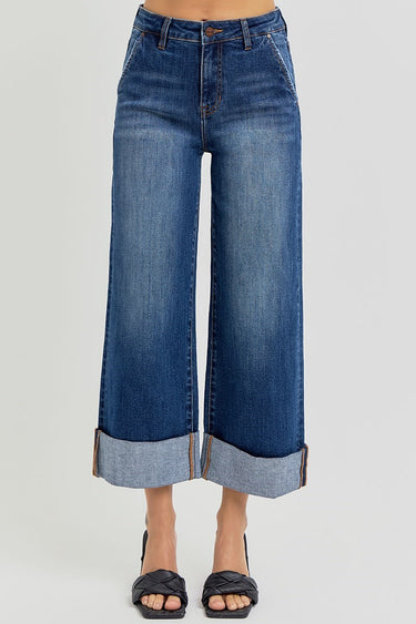 Risen Jeans - High-Rise Wide Leg Jeans with Tummy Control and Adjustable Cuffed Hem (25" Cuffed Inseam) - RDP5574HD-SaltTree