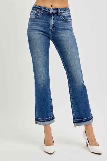 Risen Jeans - Mid-Rise Ankle Straight Cuffed Jeans with Released Shadow Hem (27.25" Cuffed Inseam) - RDP5311-SaltTree