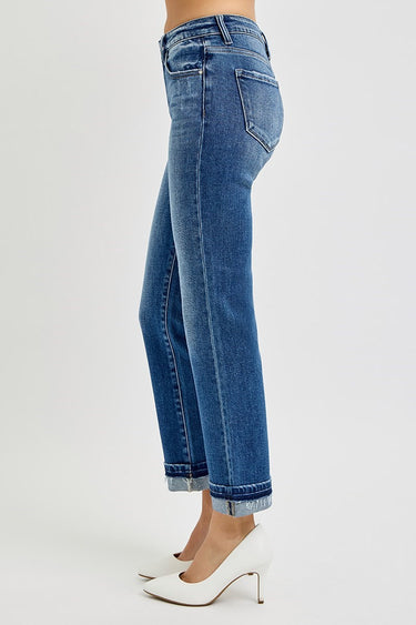Risen Jeans - Mid-Rise Ankle Straight Cuffed Jeans with Released Shadow Hem (27.25" Cuffed Inseam) - RDP5311-SaltTree