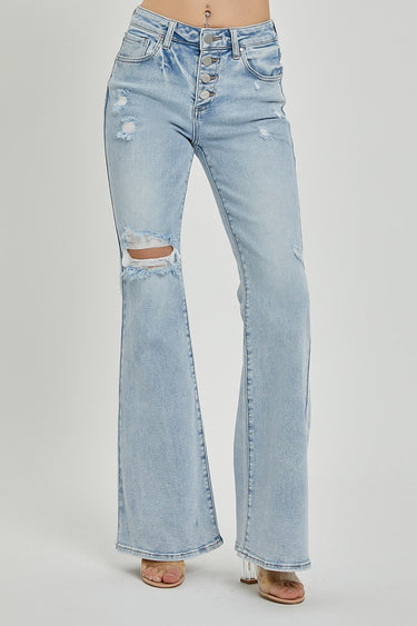Risen Jeans - Mid-Rise Button Down Flare Jeans (33" Inseam) - RDP5415-SaltTree
