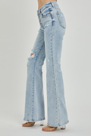 Risen Jeans - Mid-Rise Button Down Flare Jeans (33" Inseam) - RDP5415-SaltTree