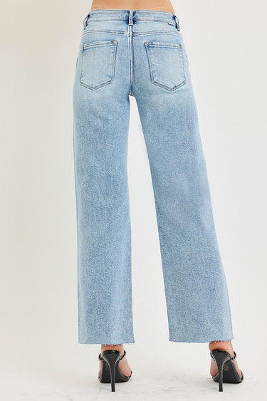 Risen Jeans - Mid Rise Crop Straight Clean Cut Hem Jeans - PSC21134