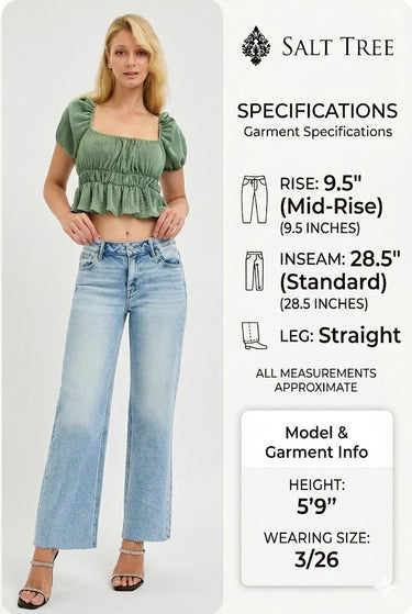 Risen Jeans - Mid Rise Crop Straight Clean Cut Hem Jeans - PSC21134