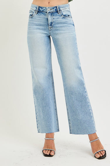Risen Jeans - Mid Rise Crop Straight Clean Cut Hem Jeans - PSC21134