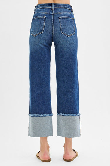Risen Jeans - Mid-Rise Crop Wide Wide Cuffed Jeans (28.5" Inseam) - PWC21289-SaltTree