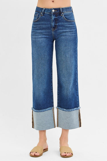 Risen Jeans - Mid-Rise Crop Wide Wide Cuffed Jeans (28.5" Inseam) - PWC21289-SaltTree