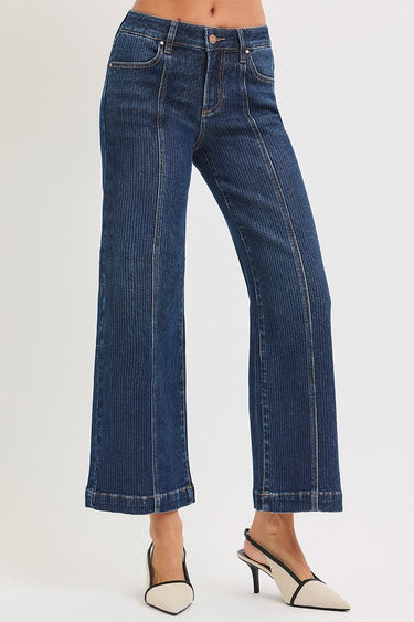 Risen Jeans - Mid-Rise Cropped Wide Leg Jeans with Front Seam Detail in Dark Indigo (27.5" Inseam) - PWC21302-SaltTree