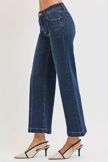 Risen Jeans - Mid-Rise Cropped Wide Leg Jeans with Front Seam Detail in Dark Indigo (27.5" Inseam) - PWC21302-SaltTree