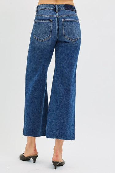 Risen Jeans - Mid-Rise Cropped Wide Leg Jeans with Raw Cut Hem (27" Inseam) - PWC21093-SaltTree