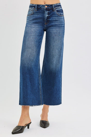 Risen Jeans - Mid-Rise Cropped Wide Leg Jeans with Raw Cut Hem (27" Inseam) - PWC21093-SaltTree