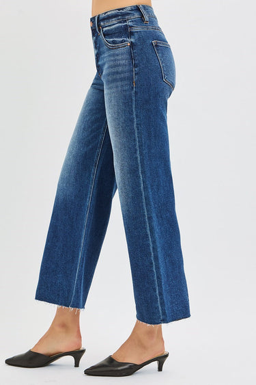 Risen Jeans - Mid-Rise Cropped Wide Leg Jeans with Raw Cut Hem (27" Inseam) - PWC21093-SaltTree
