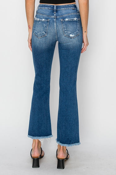 Risen Jeans - Mid-Rise Frayed Step Hem Ankle Straight Jeans (29" Inseam) - RDP5785-SaltTree