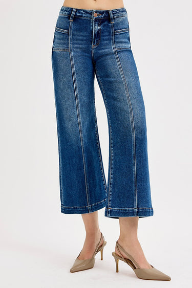 Risen Jeans - Mid Rise Patch Pocket Wide Leg Jeans (26" Inseam) - PWC21222