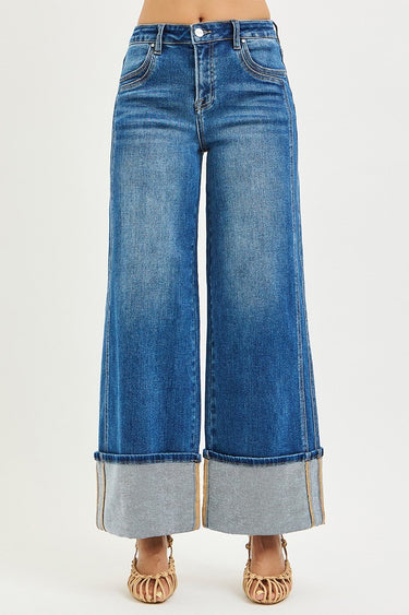 Risen Jeans - Mid Rise Wide Leg Cuffed Jeans (29.5" Inseam) - PWA21444-SaltTree