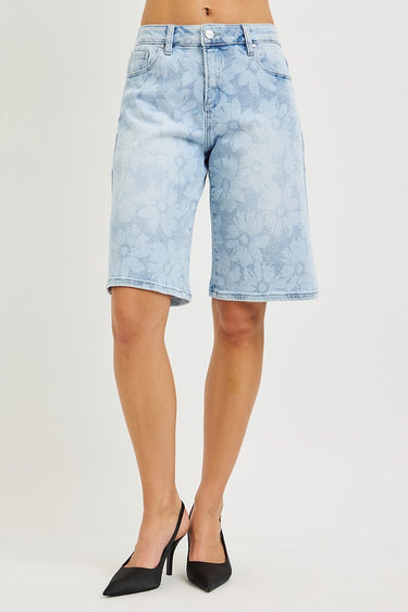 Risen Jeans - Slouch Bermuda in Floral Print (12" Inseam) - RDS6404-SaltTree