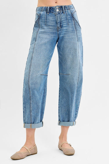 Risen Jeans - Slouchy Ankle Barrel Double Roll Up Jeans (25.5" / 28.5" Inseam) - PGA21178-SaltTree