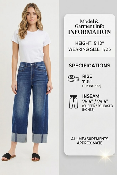 Risen Jeans - Slouchy Crop Barrel Cuffed Jeans (25.5" / 29.5" Inseam) - PGC21750-SaltTree