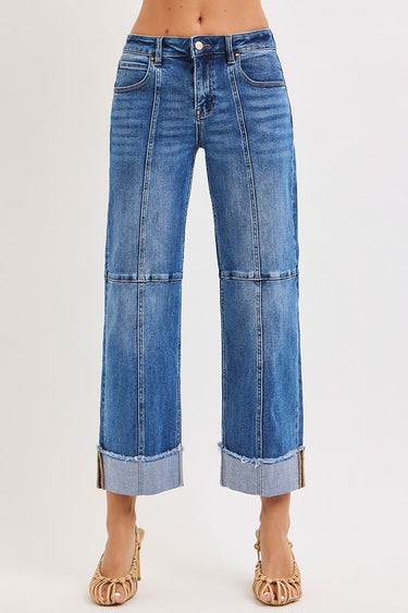 Risen Jeans - Slouchy Crop Wide Seam Detailed Jeans (27.5" Inseam) - PWC21406-SaltTree