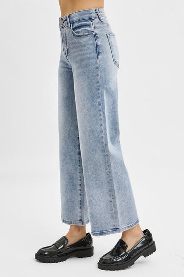 Risen Jeans - Tummy Control Elastic Band High Rise Crop Wide Jeans (27" Inseam) - RDP5909-SaltTree