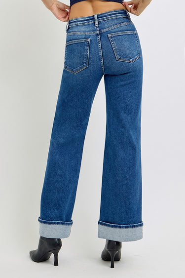 Risen Jeans - Tummy Control High Rise Cuffed Wide Jeans (31" Cuffed Inseam) - PW21046-SaltTree