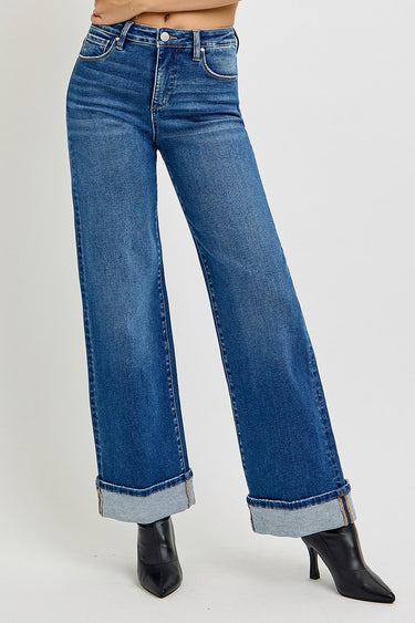 Risen Jeans - Tummy Control High Rise Cuffed Wide Jeans (31" Cuffed Inseam) - PW21046-SaltTree