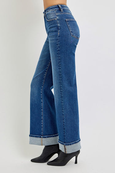 Risen Jeans - Tummy Control High Rise Cuffed Wide Jeans (31" Cuffed Inseam) - PW21046-SaltTree