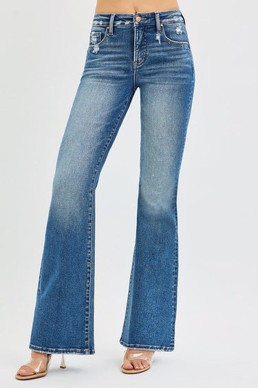 Risen Jeans - Tummy Control High Rise Flare Jeans (33" Extra Long Inseam) - PF21348-SaltTree