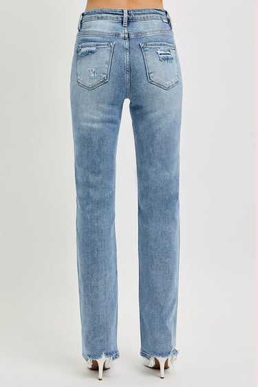 Risen Jeans - Tummy Control High Rise Straight Distressed Jeans (32.5" Inseam) - RDP5956-SaltTree