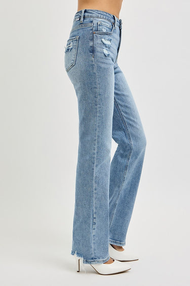 Risen Jeans - Tummy Control High Rise Straight Distressed Jeans (32.5" Inseam) - RDP5956-SaltTree