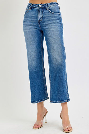 Risen Jeans - Tummy Control Mid Rise Crop Wide Leg Jeans (26.5" Inseam) - RDP5926-SaltTree