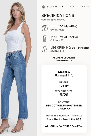 Flying Monkey - High Rise Ankle Straight Jeans (28" Inseam) - F9097