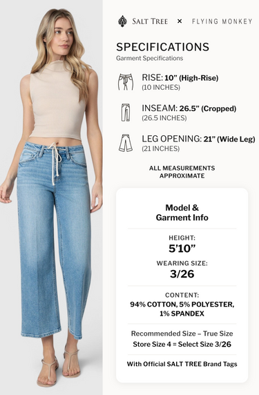 Flying Monkey - High Rise Drawstring Crop Wide Jeans (26.5" Inseam) - F9242