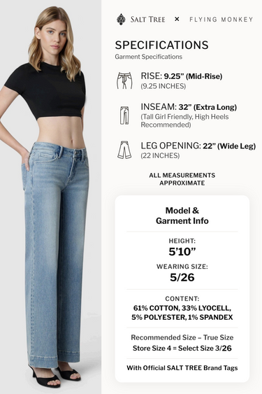 Flying Monkey - Mid Rise Trouser Wide Jeans (32" Inseam) - F9222