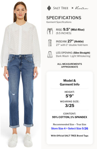 Kancan - Pamela Mid-Rise Slim Straight Jeans (27" Inseam) - KC20055D
