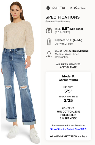Kancan - Carrie Mid-Rise True Straight Leg Jeans (29" Inseam) - KC20064M