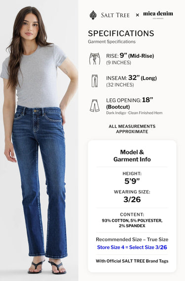 Mica Denim - Classic Mid-Rise Bootcut Jeans (32" Inseam) - MDP-B511